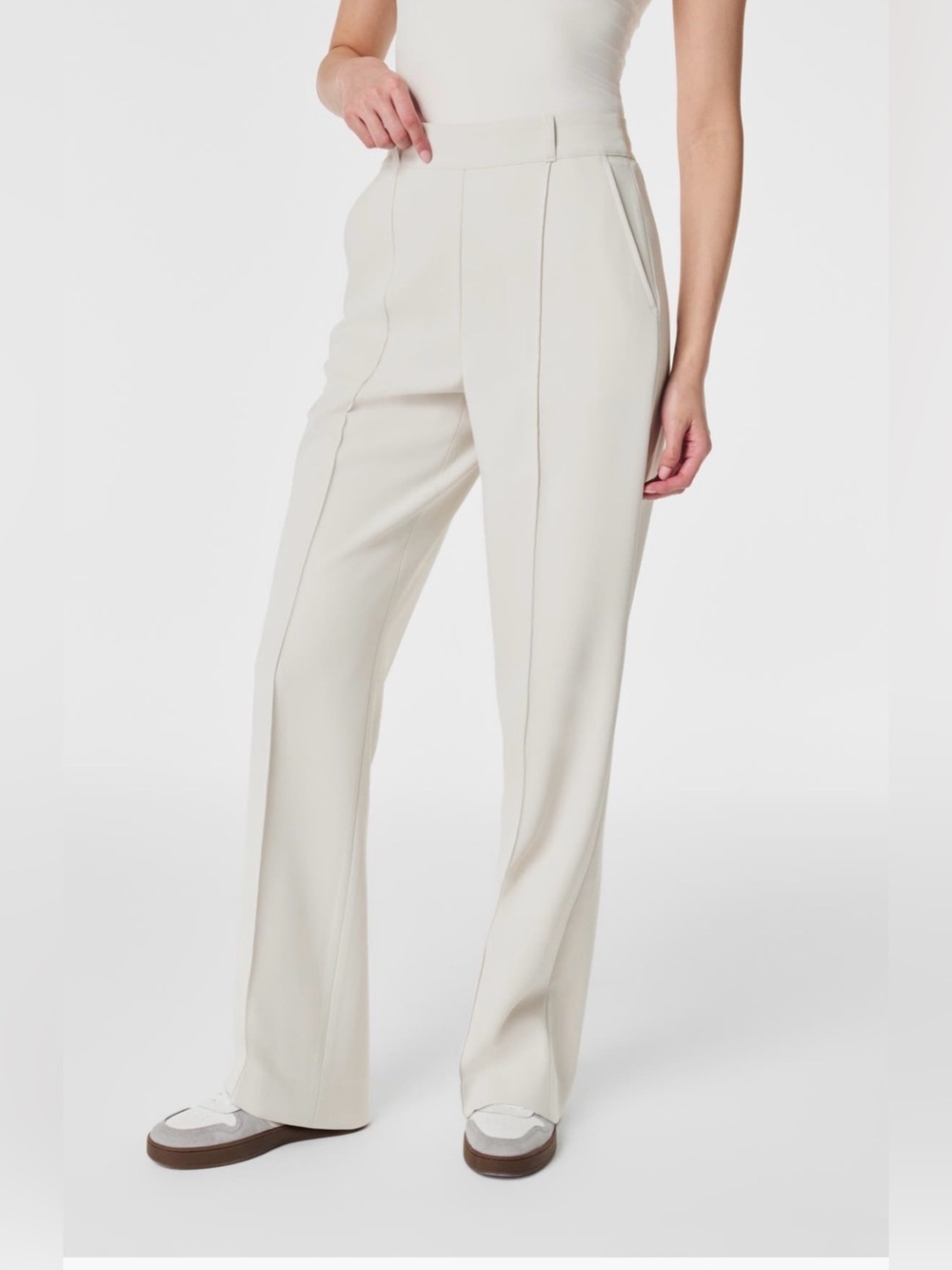 NWOT SPANX Opacity Crepe Pant Trouser Pull-On Parchment Medium Normcore Office